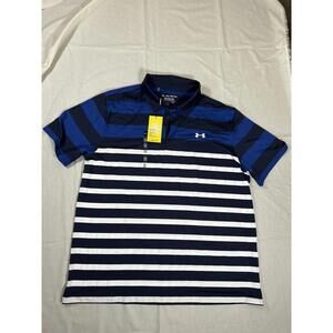 Under Armour Men's The Playoff Polo Golf, 2XL striped blue navy blue white NWT